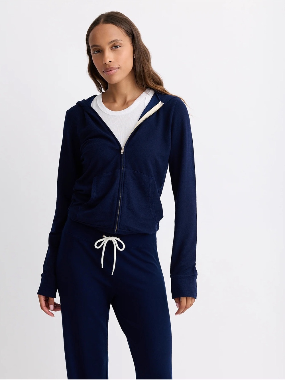 MONROW Supersoft Zip Up Hoody Navy Size L Rayon Cotton Hoodie $168